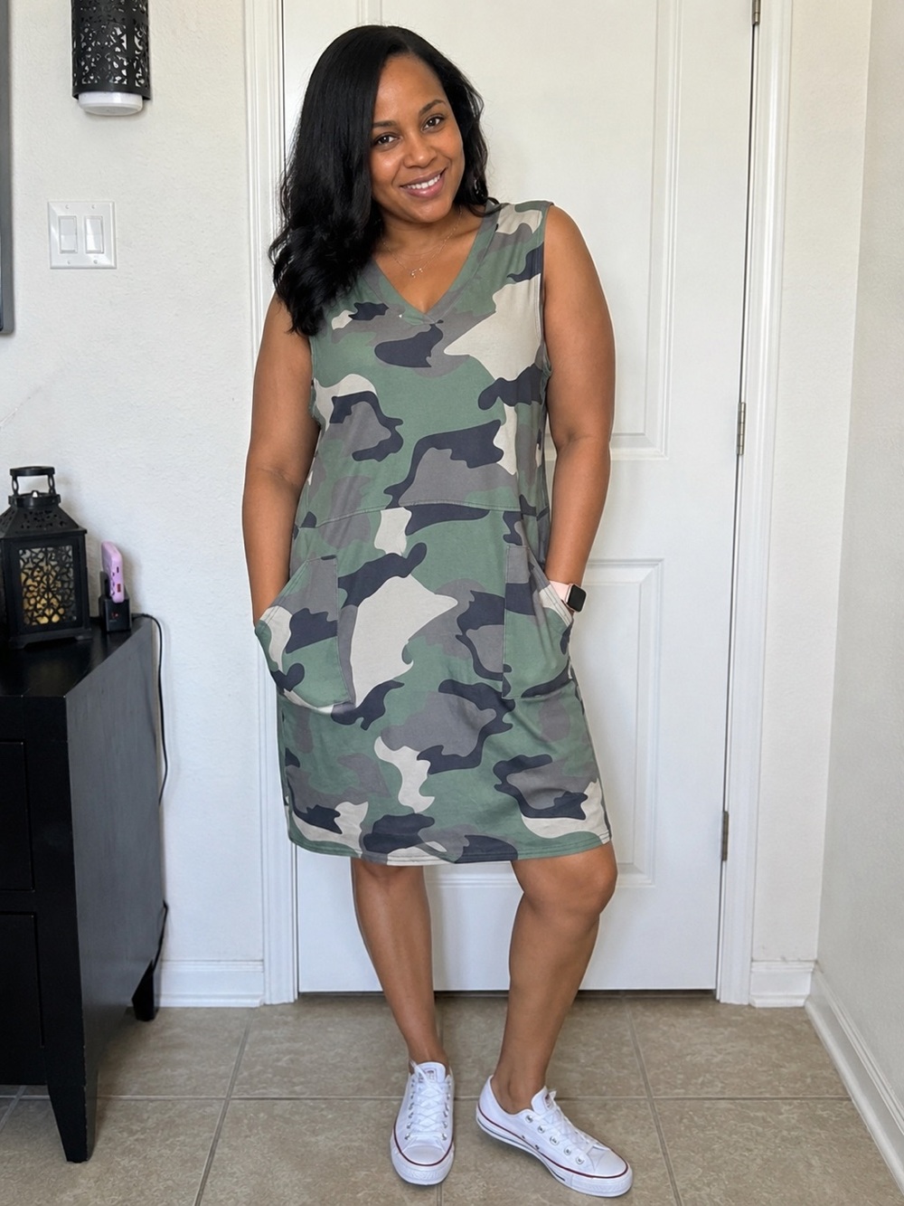 Women’s Casual Camouflage Sleeveless V-Neck Pocket Dress size 2X